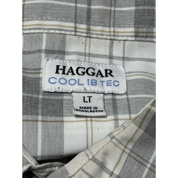 Haggar Shirt Mens Large Tall White Plaid Cool 18 Tec Golf Button Up Short Sleeve - Picture 6 of 9